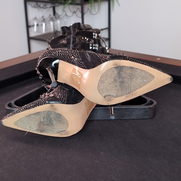 AZALEA WANG Superior Thigh High Rhinestone Spike Stiletto Boot - Black - Picture 4 of 4